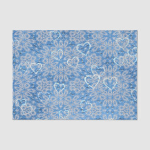 White Lace And Hearts On Blue Tissue Paper