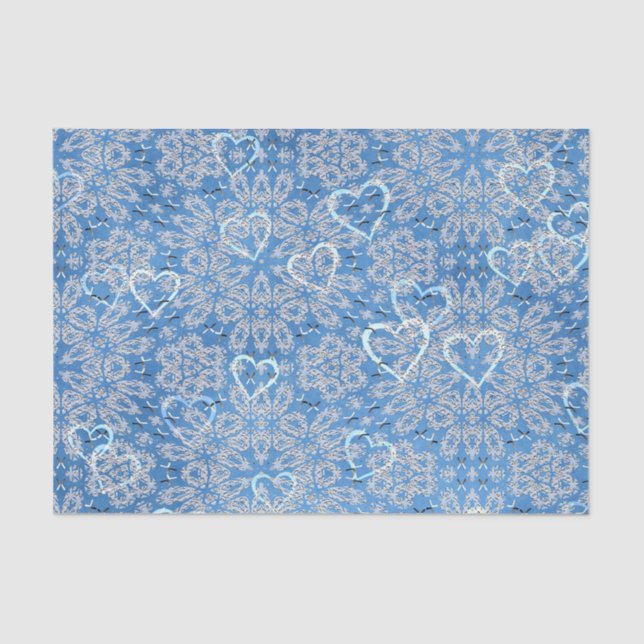 White Lace And Hearts On Blue Tissue Paper (Front)