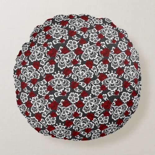 white lace and red roses or lips 2 designs on 1  round pillow
