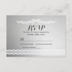 White Lace and Silver Background Wedding RSVP Card