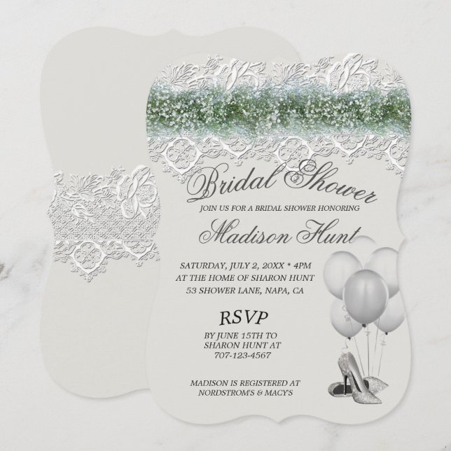 White Lace & Babies Breath Bridal Shower Invitation (Front/Back)