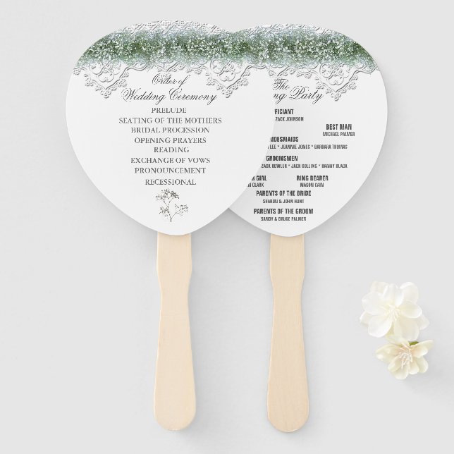 White Lace & Babies Breath Wedding Hand Fan (Front and Back)