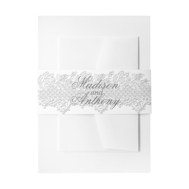 White Lace & Babies Breath Wedding Invitation Belly Band (Front Example)