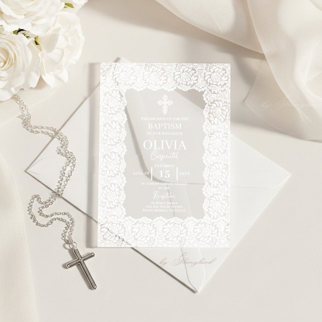 White Lace Baptism Acrylic Invitations (Creator Uploaded)