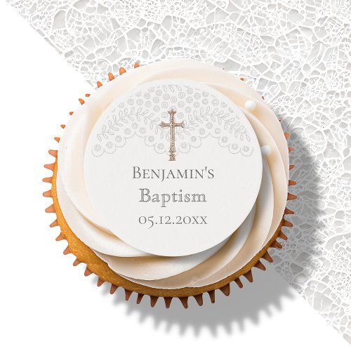 White Lace Baptism  Edible Frosting Rounds