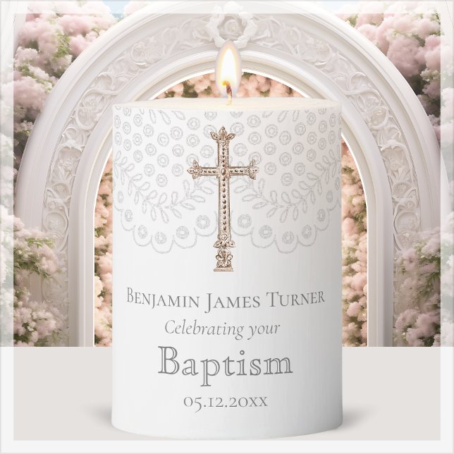 White Lace | Baptism Keepsake Pillar Candle (Creator Uploaded)