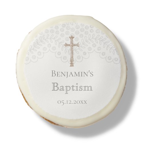 White Lace Baptism  Sugar Cookie
