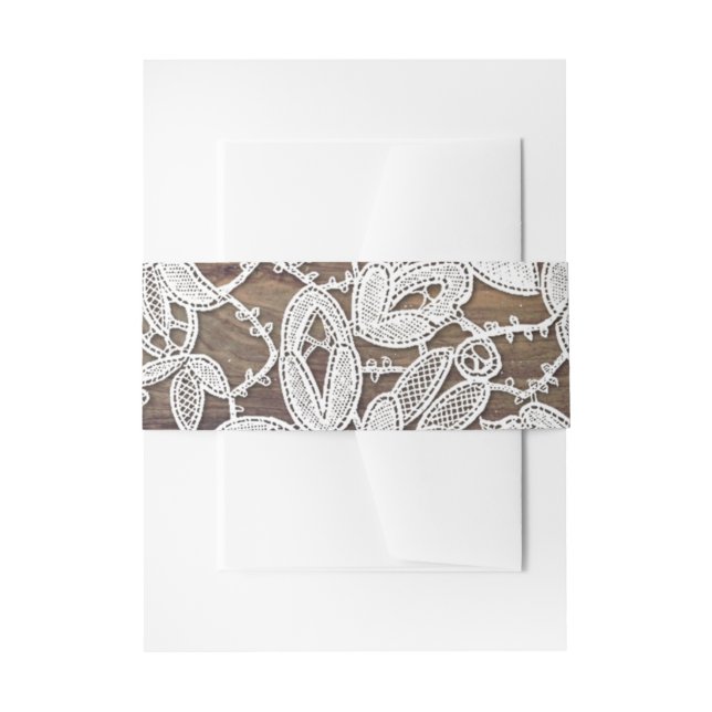 White Lace | Barn Wood Wedding Invitation Belly Band (Front Example)