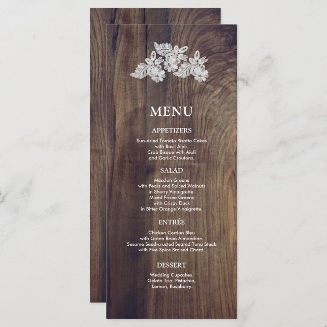 White Lace | Barn Wood Wedding Menu Card (Front/Back)