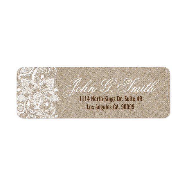 White Lace  & Beige Faux Linen Look Label (Front)