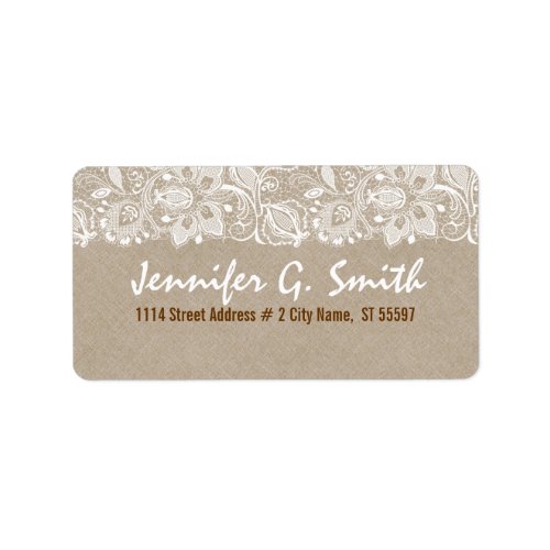 White Lace  Beige Linen Burlap Texture 2 Label