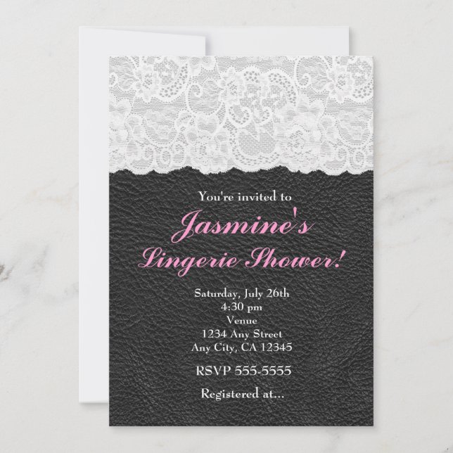 White Lace & Black Leather Party Invitation (Front)
