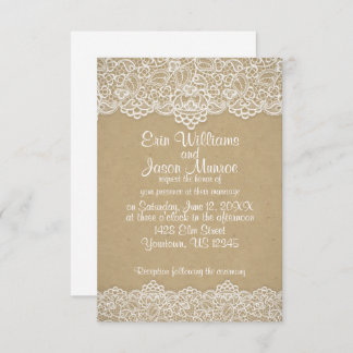 White Lace Brown Paper Wedding Invitation