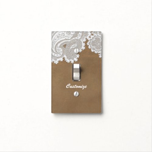 White Lace  Brown Rustic Chic Elegant Country Light Switch Cover