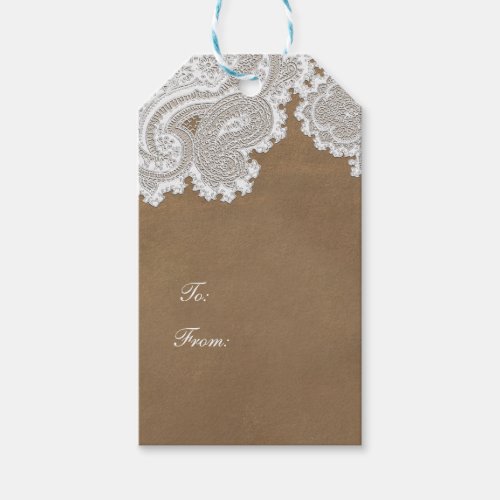 White Lace  Brown Rustic Chic Elegant Party Gift Tags