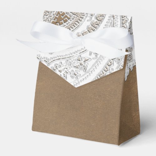 White Lace  Brown Rustic Chic Elegant Wedding Favor Boxes