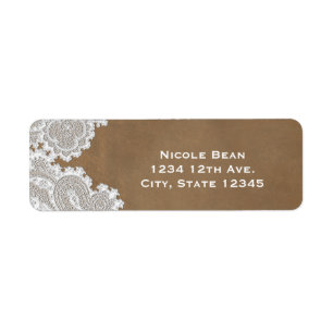 White Lace & Brown Rustic Chic Elegant Wedding Label