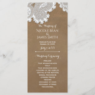 White Lace & Brown Rustic Wedding Program Rack