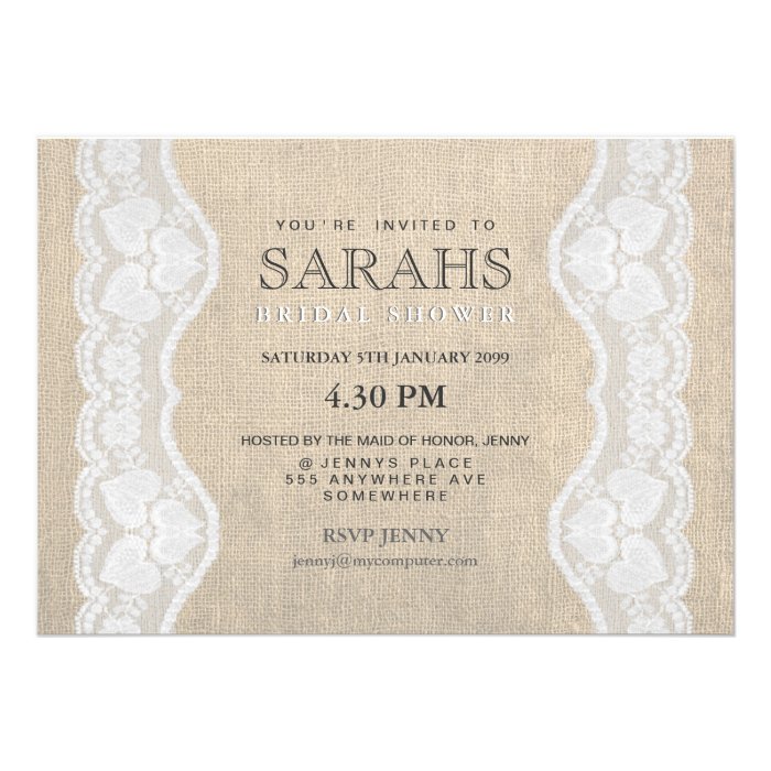 White Lace & Burlap Bridal Shower Party Invite