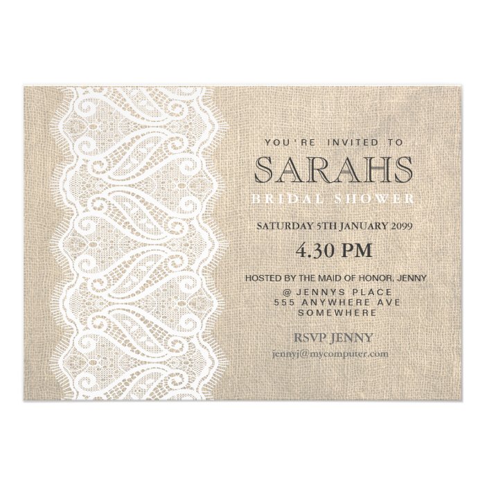 White Lace & Burlap Bridal Shower Party Invite