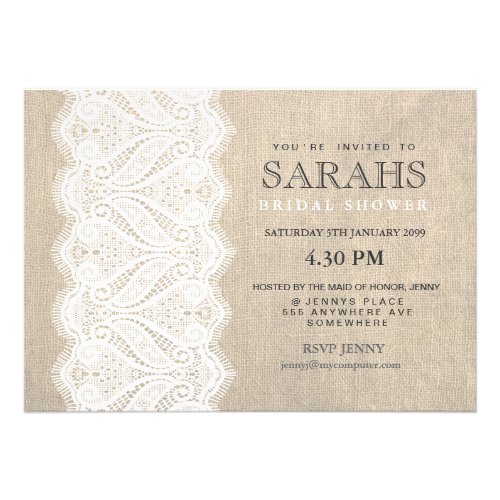 White Lace & Burlap Bridal Shower Party Invite