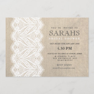 White Lace & Burlap Bridal Shower Party Invite