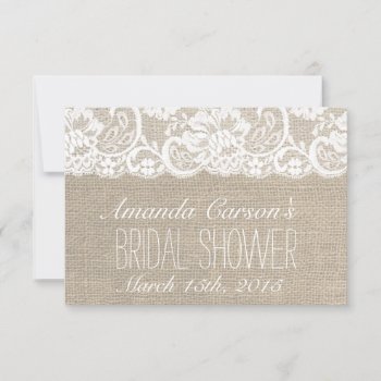 White Lace & Burlap Bridal Shower Receipe Card by ModernMatrimony at Zazzle