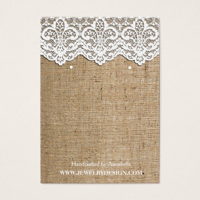 White Lace Burlap Earring Holder Jewelry Display (Front)