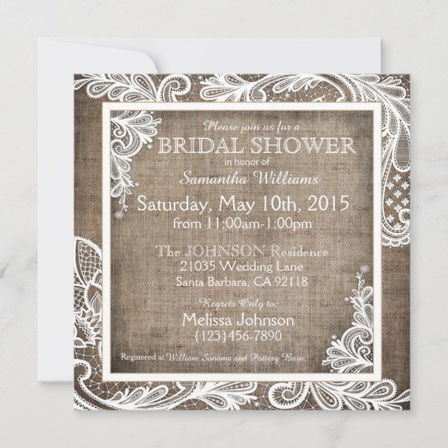 White Lace Burlap Modern Goth Bridal Shower Invitation (Front)