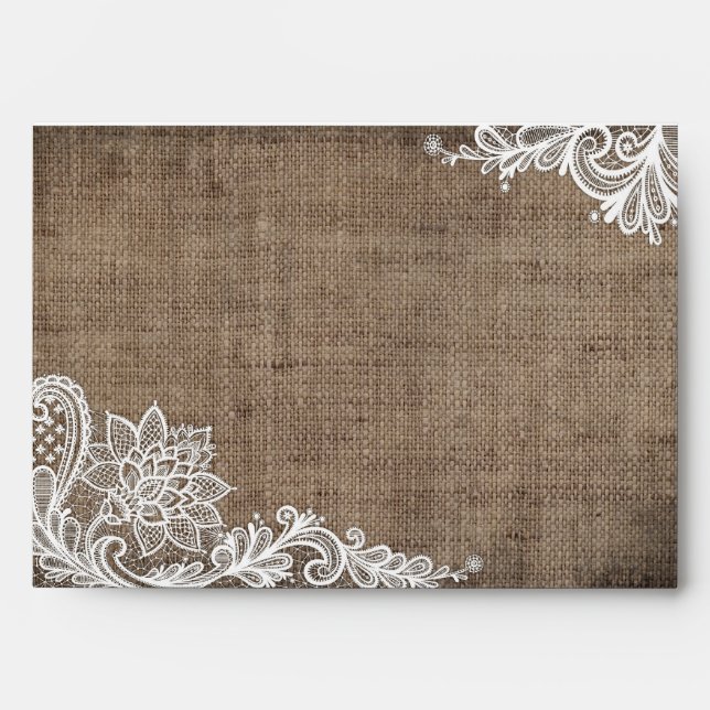 White Lace Burlap Modern Goth Wedding Envelopes (Front)