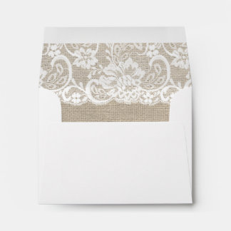 White Lace & Burlap Rustic RSVP Wedding Envelope