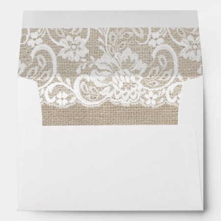 White Lace & Burlap Rustic Wedding Invite Envelope