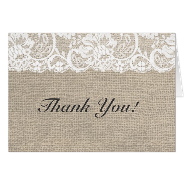 White Lace & Burlap Rustic Wedding Thank You Card
