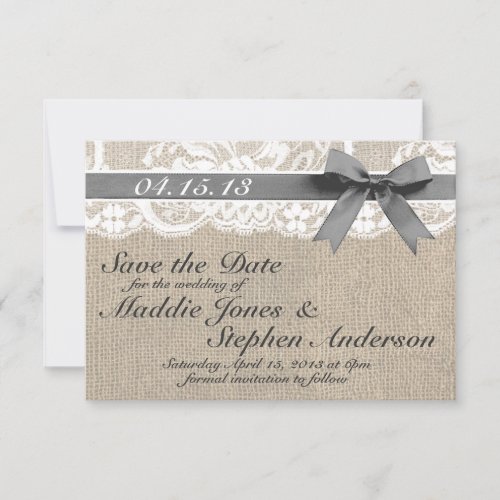 White Lace &amp; Burlap Wedding Save the Date