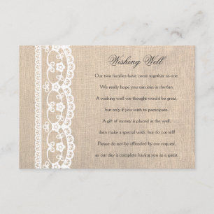 White Lace & Burlap Wishing Well Wedding Card