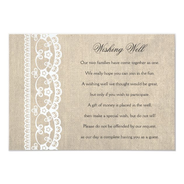 White Lace & Burlap Wishing Well Wedding Card