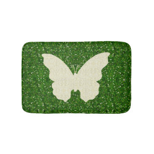White Lace Butterfly On Green Glitter Bath Mat