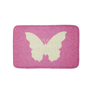 White Lace Butterfly On Pink Glitter Bath Mat