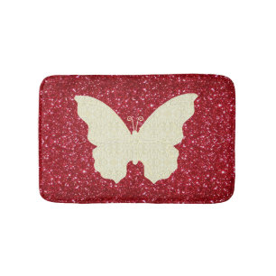 White Lace Butterfly On Red Glitter Bath Mat