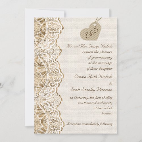 White lace &amp; cardboard heart on burlap wedding