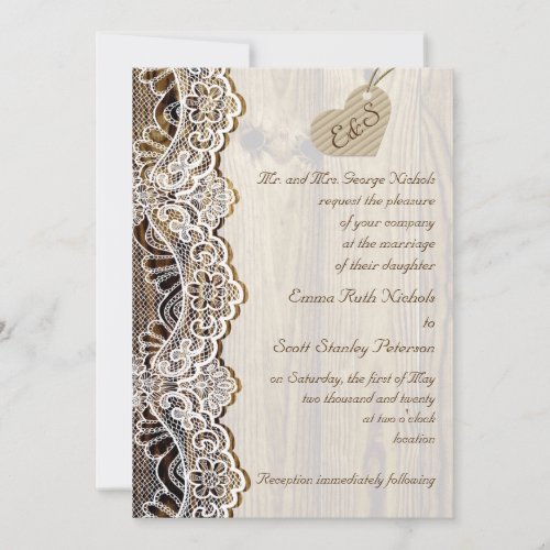 White lace &amp; cardboard heart on wood wedding