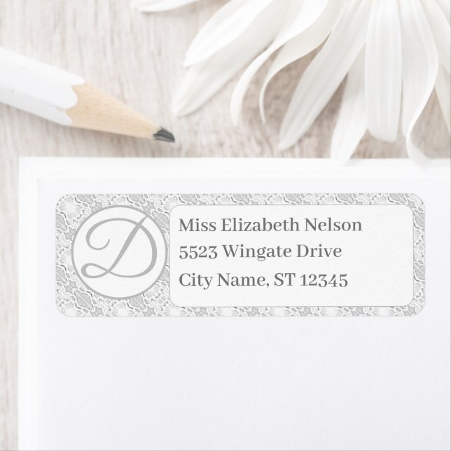 White Lace Catholic Monogrammed Wedding Address Label (Insitu)