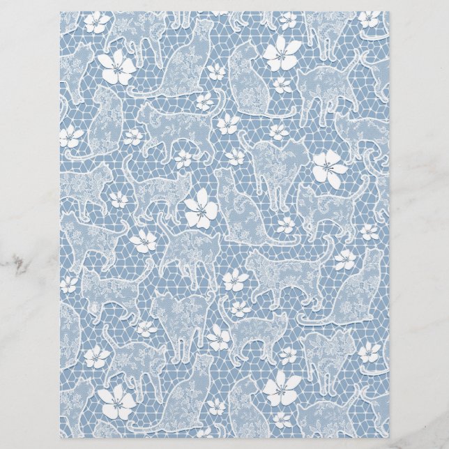 White Lace Cats on Baby Blue Arts & Craft Paper (Front)