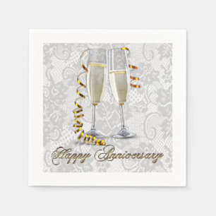 White Lace Champagne Flute Anniversary Napkins