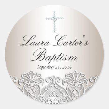 White Lace & Cross Baptism Sticker by ExclusiveZazzle at Zazzle