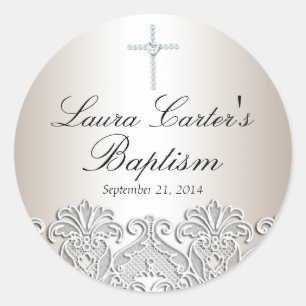 White Lace & Cross Baptism Sticker
