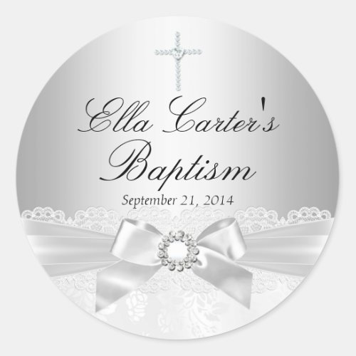 White Lace  Cross Baptism Sticker