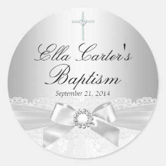 White Lace & Cross Baptism Sticker