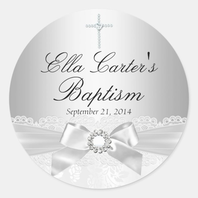 White Lace & Cross Baptism Sticker (Front)