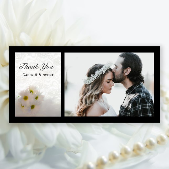 White Lace Daisies Wedding Thank You Photo Card (Creator Uploaded)